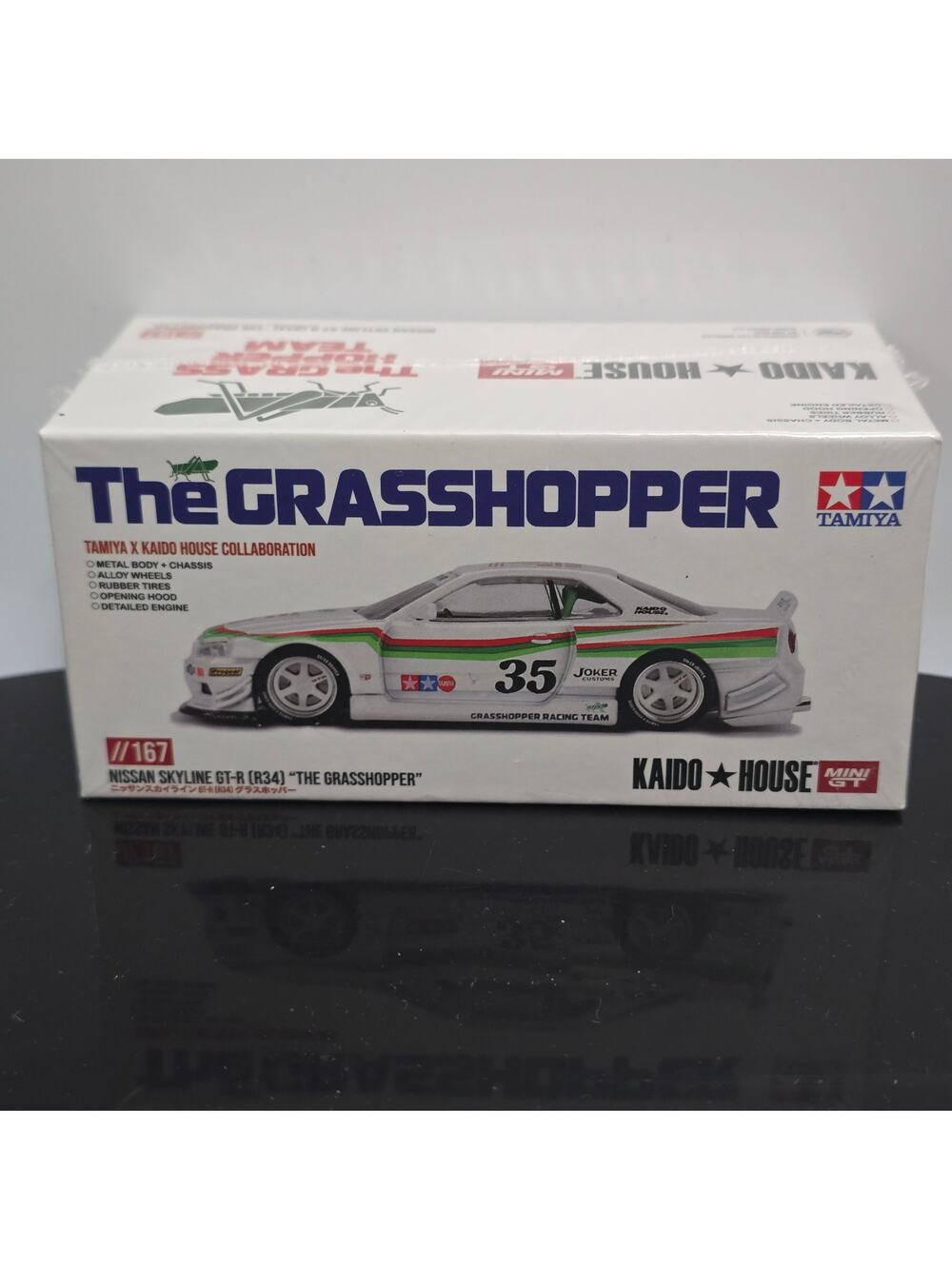 Nissan Skyline GT-R R34 The Grasshopper Tamiya x Kaido House Mini GT #167 1:64